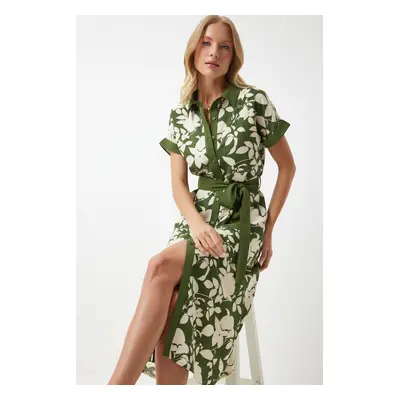 Happiness İstanbul Women's Green Floral Summer Slim Viscose Dress