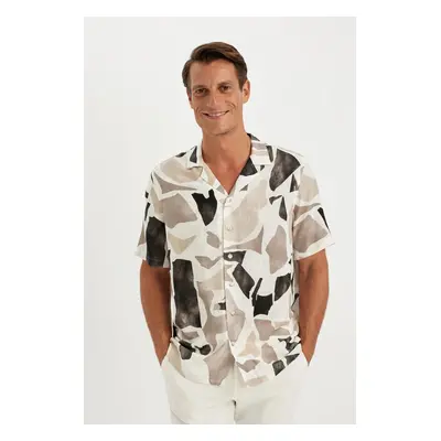 DEFACTO Relax Fit Polo Collar Patterned Short Sleeve Shirt