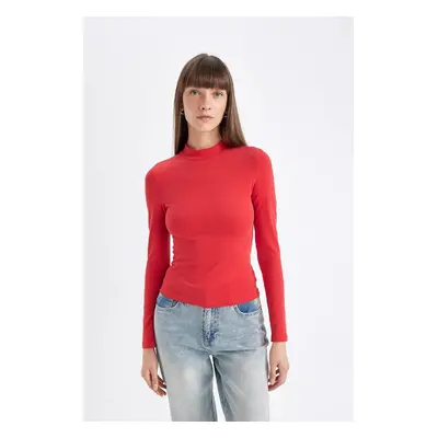 DEFACTO Red Slim Fit Slim Fit Half Turtleneck Casual Basic Plain Long Sleeve T-Shirt