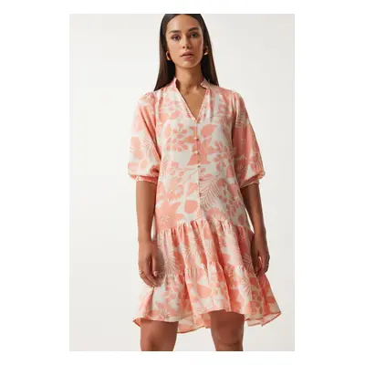 Happiness İstanbul Women's Peach Patterned Magnificent Collar Viscose Dress