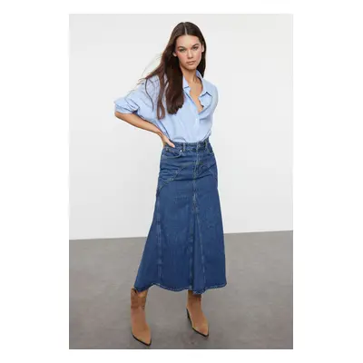 Trendyol Dark Blue More Sustainable Denim Skirt with Stitching Detail