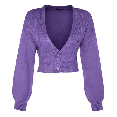 Trendyol Purple Crop Měkký texturovaný pletený svetr