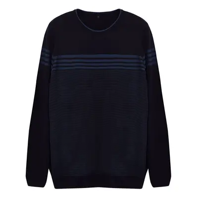 Trendyol Navy Blue Slim Fit Crew Neck Striped Knitwear Sweater