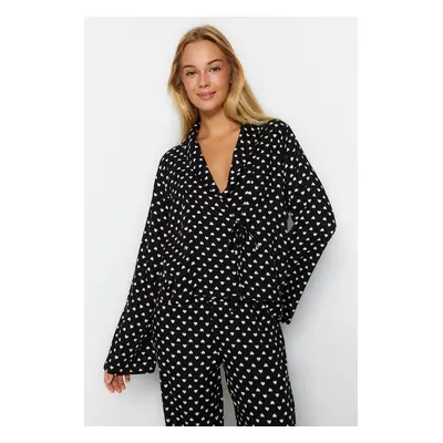 Trendyol Black Heart Tie Detail Viscose Woven Pajama Set