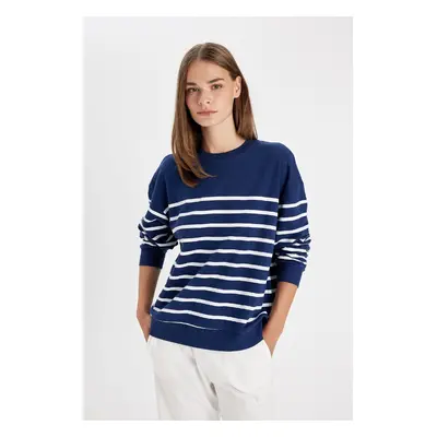 DEFACTO Relax Fit Crew Neck Striped Thin Sweatshirt