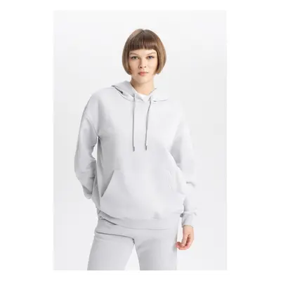 DEFACTO Relax Fit Hooded Kangaroo Pocket Thick Basic Plain Sweatshirt