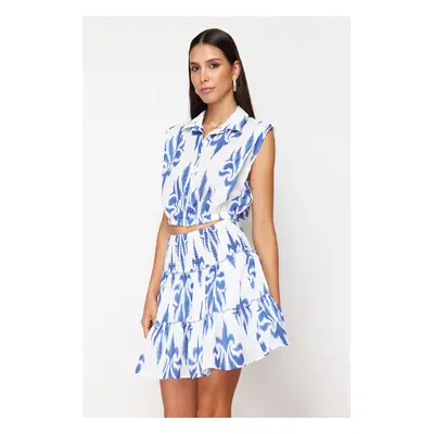 Trendyol Blue Gimped Skirt with Ruffles Linen Look Mini Woven Skirt