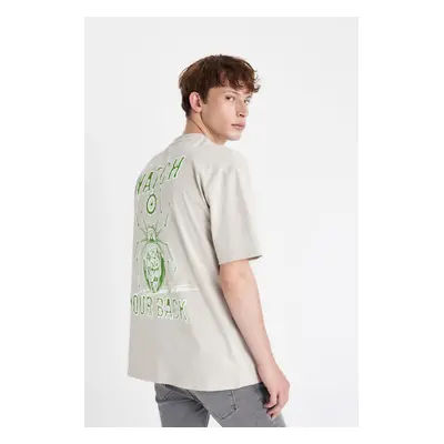 DEFACTO Oversize Wide Pattern Crew Neck Back Printed Short Sleeve T-Shirt