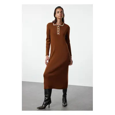 Trendyol Brown Collared Polo Neck Knit Dress