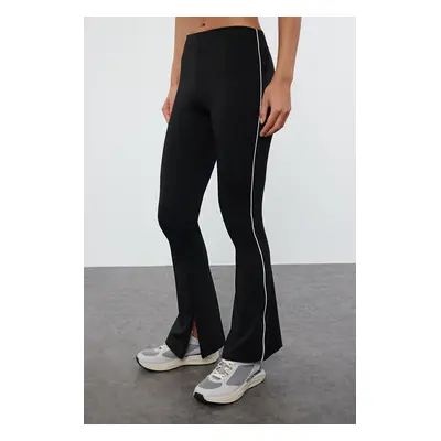 Trendyol Black Leg Yoga Knitted Sports Tights with Piping and Zipper Detail