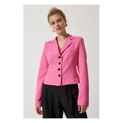 Happiness İstanbul Women's Pink Contrast Buttoned Short Blazer Jacket