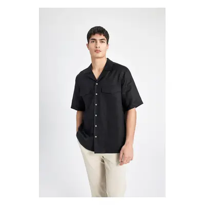 DEFACTO Relax Fit Polo Collar Linen Short Sleeve Shirt