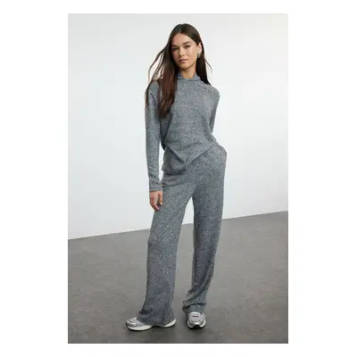 Trendyol Anthracite Hooded Soft Stretchy Knitted Blouse and Trousers Top and Bottom Set