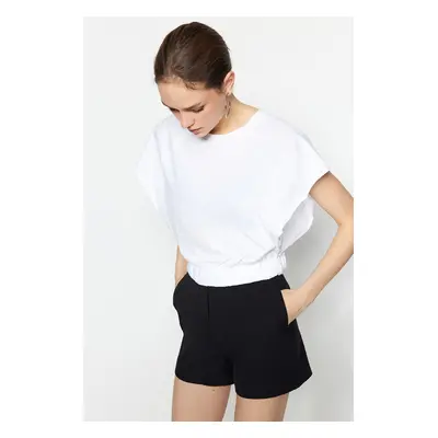 Trendyol White 100% Cotton Raglan Sleeve Crop Crew Neck Knitted T-Shirt