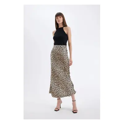 DEFACTO A Cut Normal Waist Leopard Patterned Long/Maxi Length Satin Skirt