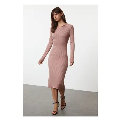 Trendyol Dusty Rose Midi Knitwear Polo Neck Dress