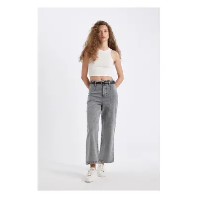 DEFACTO Culotte High Waist Short Wide Leg Jean Washed Trousers