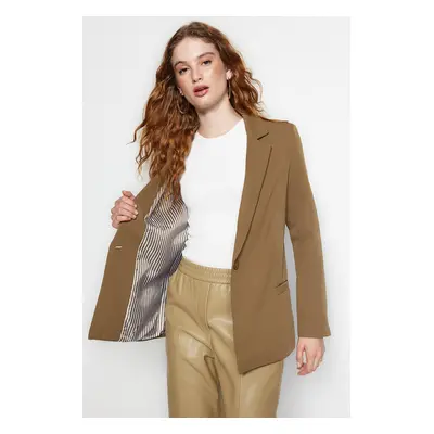 Trendyol Khaki Regular Lined Striped Woven Blazer Jacket