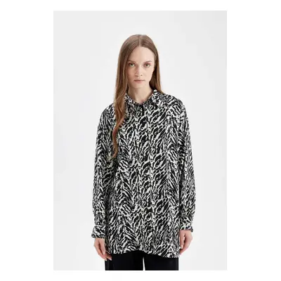 DEFACTO Relax Fit Shirt Collar Patterned Long Sleeve Shirt Tunic