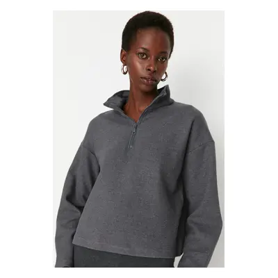 Trendyol Anthracite Thessaloniki/Knit Look Zippered Collar Regular/Regular Fit Knitted Sweatshir