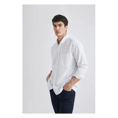 DEFACTO Relax Fit Polo Neck Striped Oxford Long Sleeve Shirt