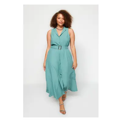 Trendyol Curve Mint Belted Woven Shirt Dress