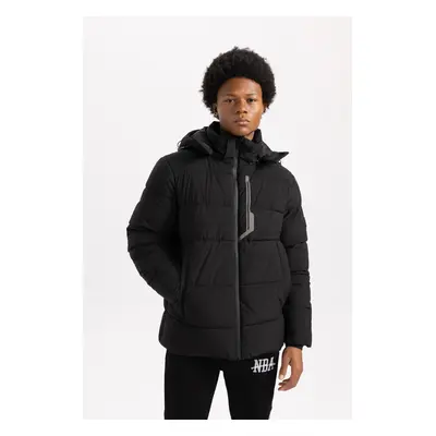 DEFACTO Fit Water Repellent Puffer Jacket Slim Fit Slim Cut Hooded Zippered Pocket Puffer