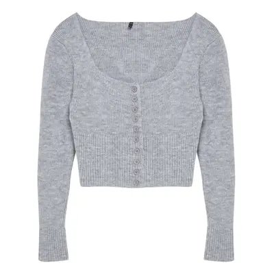 Trendyol Gray Crop Square Collar Knitwear Cardigan