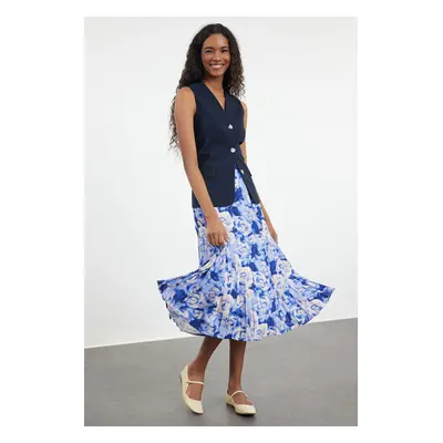 Trendyol Blue Woven Rose Patterned Pleated Skirt