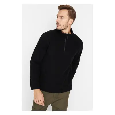 Trendyol Pánské Černá Běžný / Normální Střih Vysoký Výstřih Fleece Zip Teplá Tlustá Mikina