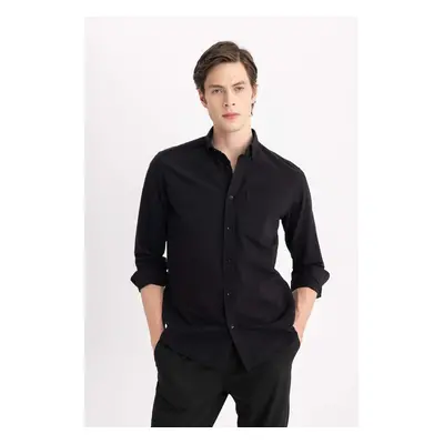 DEFACTO Regular Fit Oxford Pocket Detailed Long Sleeve Basic Plain Shirt