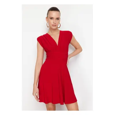 Trendyol Red Straight Skater Sleeveless Skater/Waist Opening Flexible Sandy Mini Dress