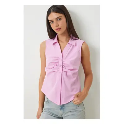 Happiness İstanbul Women's Pink Drawstring Detailed Sleeveless Shirt