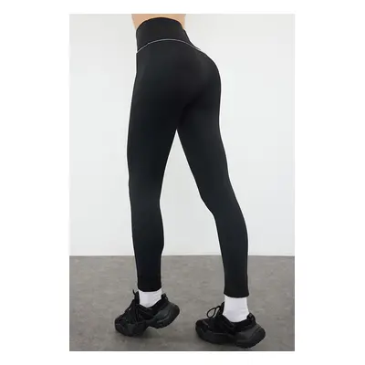 Trendyol Black Full Length Knitted Sports Leggings with Wide Waist Elastic and Reflective Detail