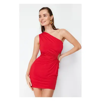 Trendyol Red Fitted Window/Cut Out Detailed Knitted Short Elegant Evening Dress