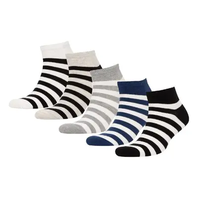 DEFACTO Men's 5-Piece Cotton Striped Booties Socks