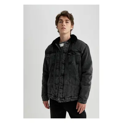 DEFACTO Slim Fit Faux Fur Collar Buttoned Pocket Jean Jacket