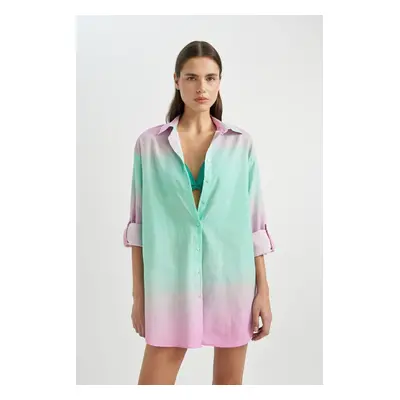 DEFACTO Fall In Love Regular Fit Patterned Poplin Beach Shirt