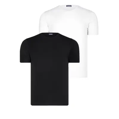 DUAL SET T8569 DEWBERRY BIKE COLLAR MENS T-SHIRT-DARK BLACK-WHITE