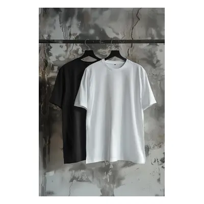 Trendyol Black-Ecru Oversize 2-Pack Basic 100% Cotton T-Shirt