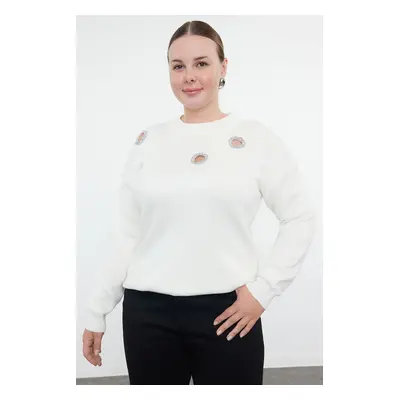 Trendyol Curve Ecru Stone Cut Out Detailed Knitwear Sweater