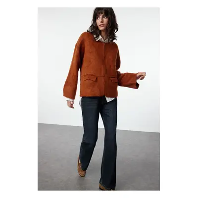 Trendyol Tan Soft Textured Coat Knitwear Cardigan