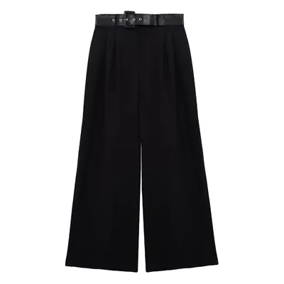 Trendyol Black Wide Leg Belted Fabric Trousers