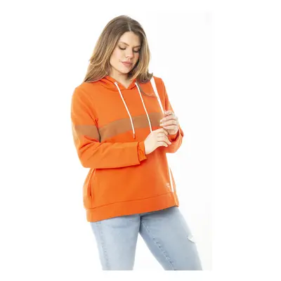 Şans Women's Plus Size Orange Inner Rack Two Thread Hooded Sweatshirt