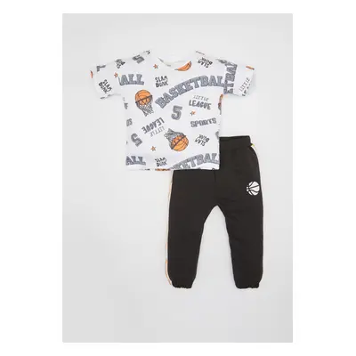 DEFACTO Baby Boy 2-Piece Set Sports Printed Combed Cotton Short Sleeve T-Shirt Sweatpants