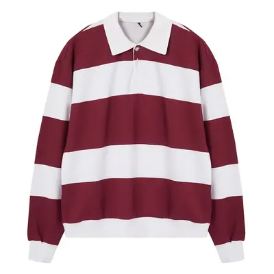 Trendyol Claret Red Oversize/Wide Cut Striped Polo Neck Sweatshirt