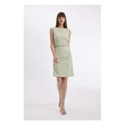 DEFACTO Bodycon Fitted Draped Basic Plain Crepe Sleeveless Mini Dress