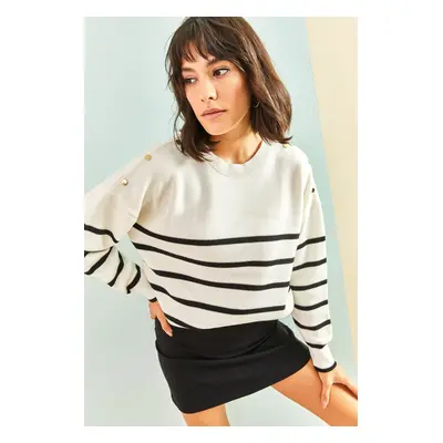 Bianco Lucci Women's Stone Embroidered Striped Knitwear Sweater