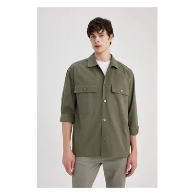 DEFACTO Oversize Wide Pattern Polo Collar Twill Long Sleeve Shirt Jacket