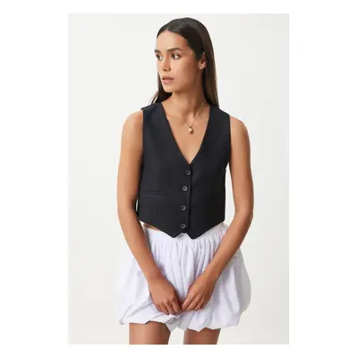 Happiness İstanbul Women's Black Linen Short Vest